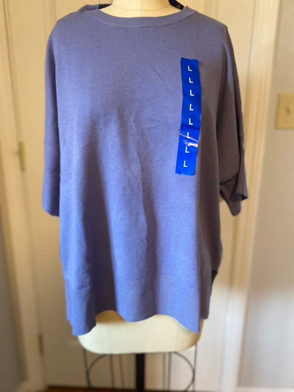 Woman's Blue Short Sleeved Knit Top With Tags, Size L